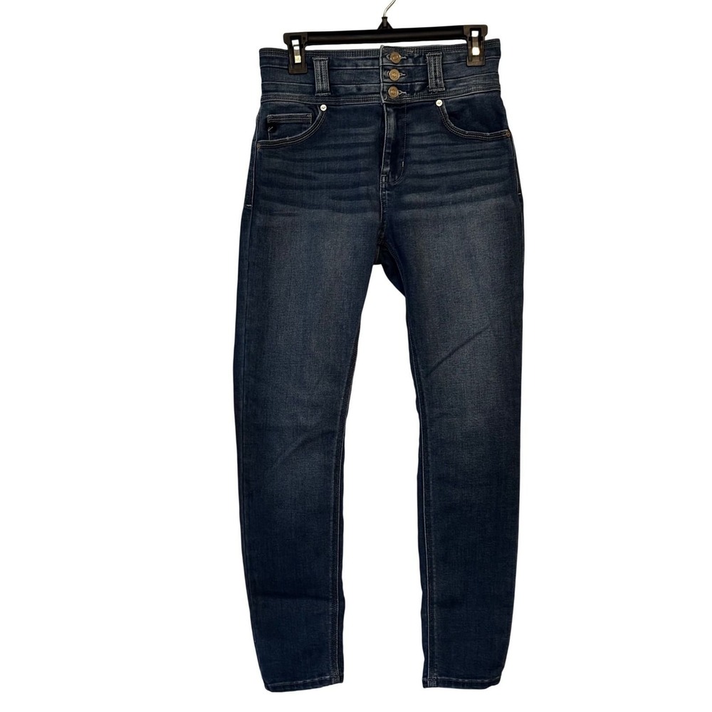 KanCan Womens Jeans 5/26 High Rise Button Fly Dark Wash Stretch Denim Flattering